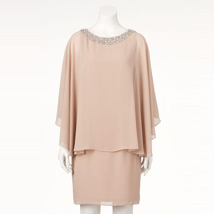 Women's Jessica Howard Embellished Capelet Sheath Dress, Size: 8, Dark Beige