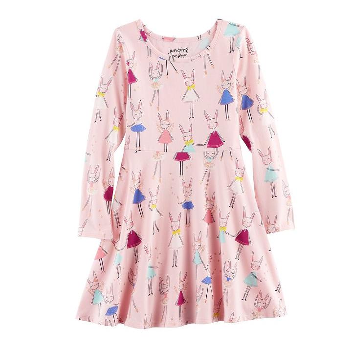 Girls 4-10 Jumping Beans&reg; Long-sleeved Print Skater Dress, Size: 8, Brt Pink