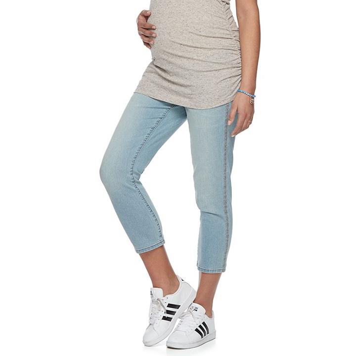 Maternity A:glow Belly Panel Embroidered Crop Skinny Jeans, Women's, Size: 8-mat, Blue Other