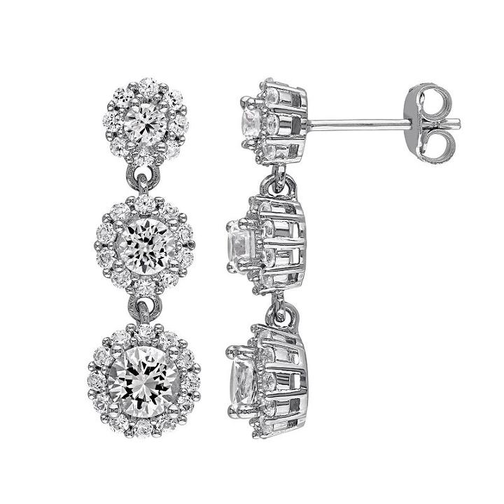 Lab-created White Sapphire Sterling Silver Flower Drop Earrings, Women's