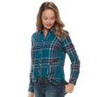 Women's Sonoma Goods For Life&trade; Essential Plaid Flannel Shirt, Size: Small, Dark Blue