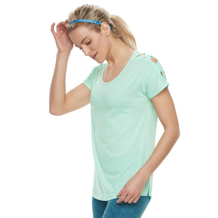 Women's Tek Gear&reg; Lattice Shoulder Short Sleeve Tee, Size: Small, Lt Green