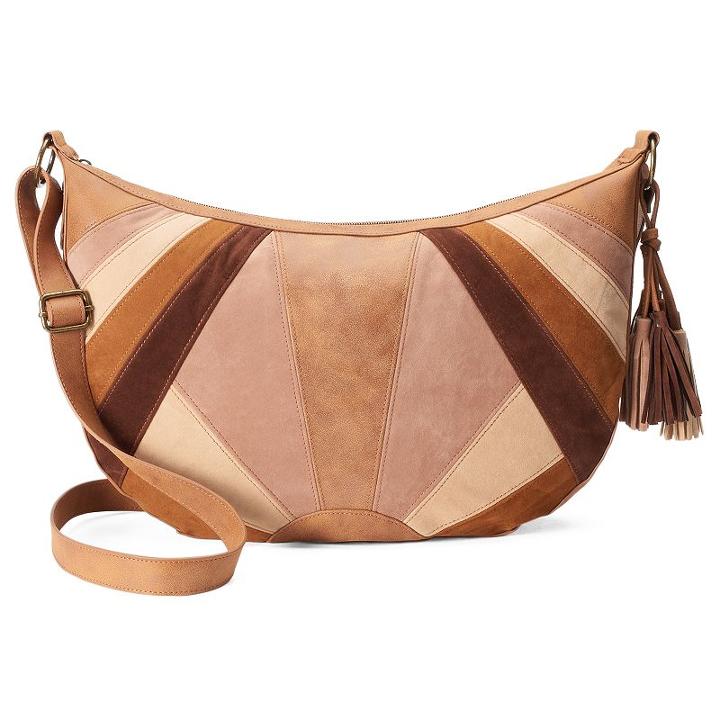 T-shirt & Jeans Patchwork Hobo Crossbody Bag, Women's, Brown
