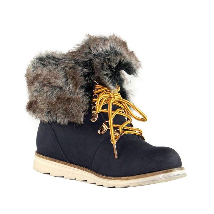 Olivia Miller Ludlow Women's Faux-fur Trim Ankle Boots, Girl's, Size: 8, Blue (navy)