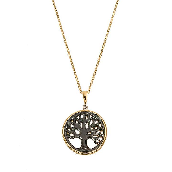 18k Gold Over Silver Mother-of-pearl And Diamond Accent Tree Of Life Pendant, Women's, Size: 18