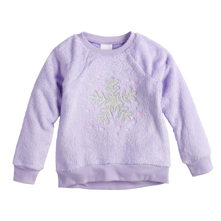 Baby Girl Jumping Beans&reg; Embroidered Plush Pullover, Size: 12 Months, Med Purple
