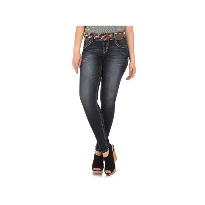 Juniors' Wallflower Luscious Curvy Belted Skinny Jeans, Girl's, Size: 0, Lt Yellow