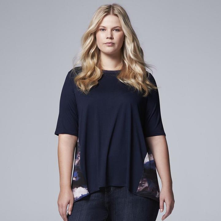 Plus Size Simply Vera Vera Wang Release-pleat Crewneck Top, Women's, Size: 1xl, Blue (navy)