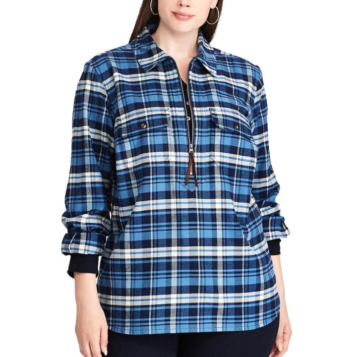 Plus Size Chaps Buffalo Plaid Long Sleeve Pullover Top, Women's, Size: 2xl, Blue