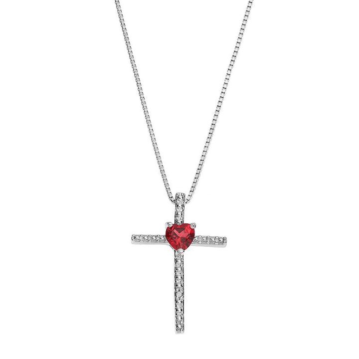 Sterling Silver Garnet Cross Pendant Necklace, Women's, Size: 18, Red