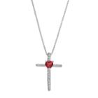 Sterling Silver Garnet Cross Pendant Necklace, Women's, Size: 18, Red