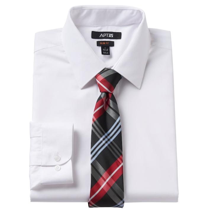 Men's Apt. 9&reg; Slim-fit Dress Shirt & Tie Set, Size: L-32/33, White
