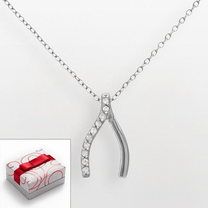 Sterling Silver 1/10-ct. T.w. Diamond Wishbone Pendant, Women's, Size: 18, White