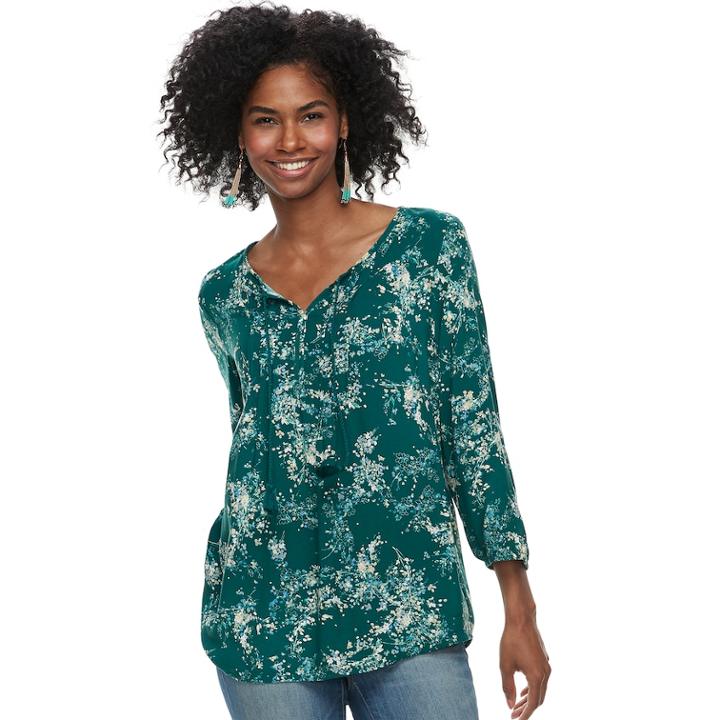 Women's Sonoma Goods For Life&trade; Printed Pintuck Peasant Top, Size: Large, Dark Blue