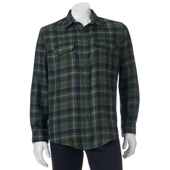 Men's Croft & Barrow&reg; Classic-fit Plaid Flannel Performance Button-down Field Shirt, Size: Small, Green