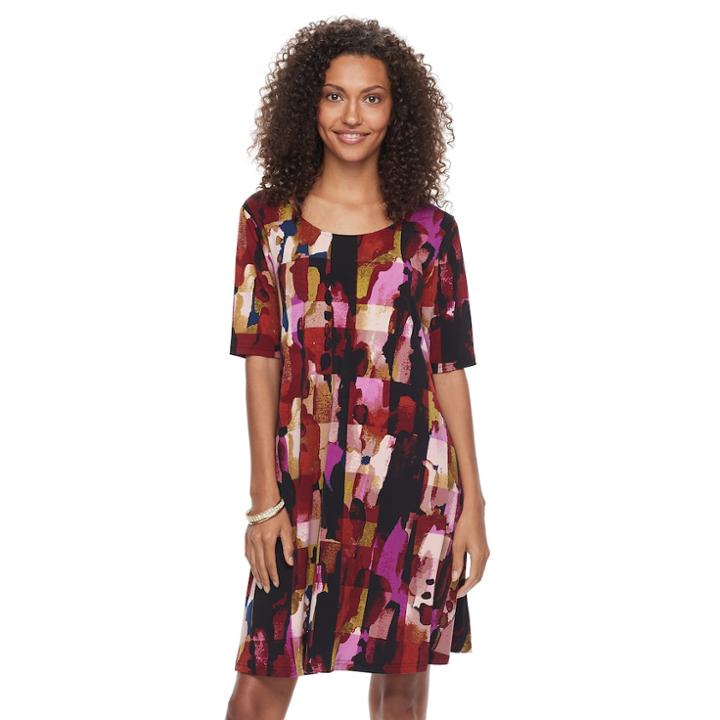 Women's Nina Leonard Printed Trapeze Dress, Size: Large, Beige Over