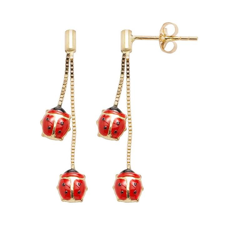 14k Gold Ladybug Drop Earrings, Women's, Yellow