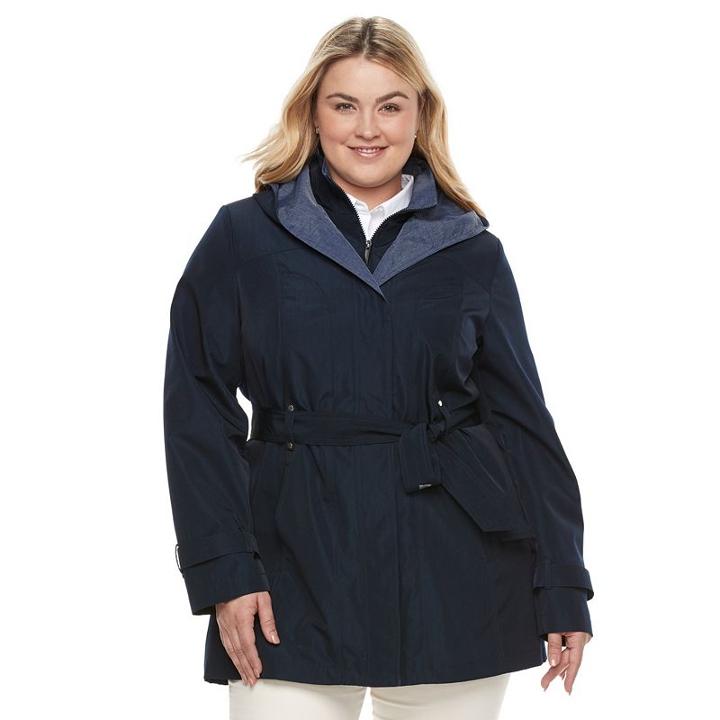 Plus Size Braetan Hooded Shawl Collar Rain Jacket, Women's, Size: 3xl, Blue