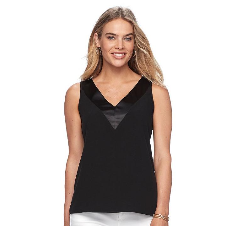 Women's Double Click Satin Trim Tank, Size: Large, Black