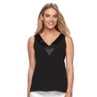 Women's Double Click Satin Trim Tank, Size: Large, Black