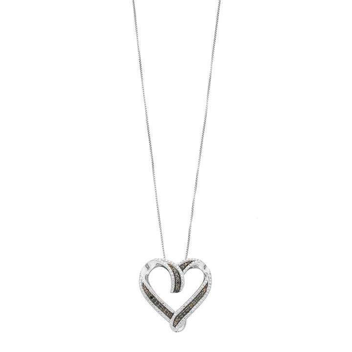 Sterling Silver 1/4 Carat T.w. Black Diamond Heart Pendant Necklace, Women's