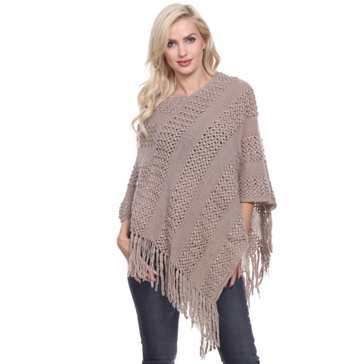 Women's White Mark Fringe Poncho, Brown