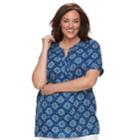 Plus Size Croft & Barrow&reg; Print Popover Top, Women's, Size: 3xl, Dark Blue