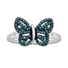 Sterling Silver Two-tone 1/4-ct. T.w. Blue Diamond Butterfly Ring, Women's, Size: 8