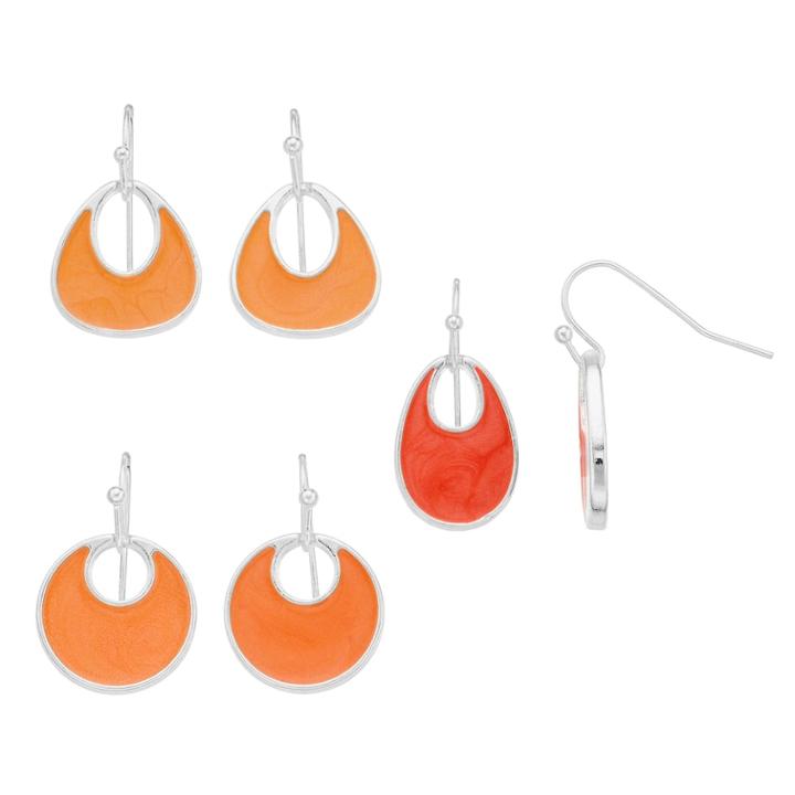 Silver Tone Peach Drop Earring Set, Women's, Pink
