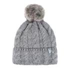 Women's Heat Holders Cable Knit Rolled Pom Pom Beanie, Light Grey