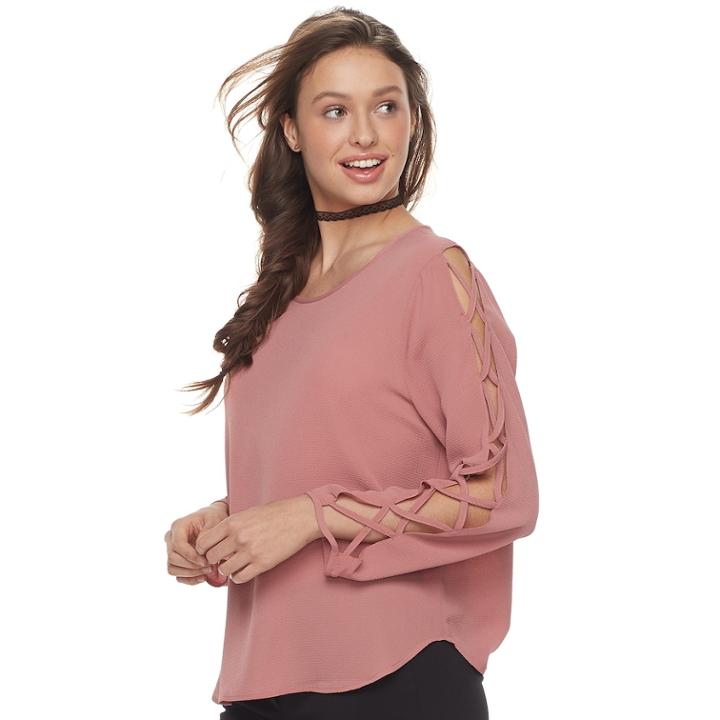 Juniors' Liberty Love Lattice Sleeve Top, Teens, Size: Xl, Pink