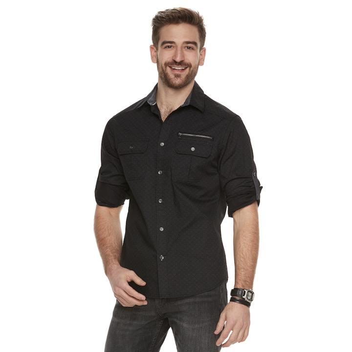 Men's Rock & Republic Print Button-front Shirt, Size: Small, Black