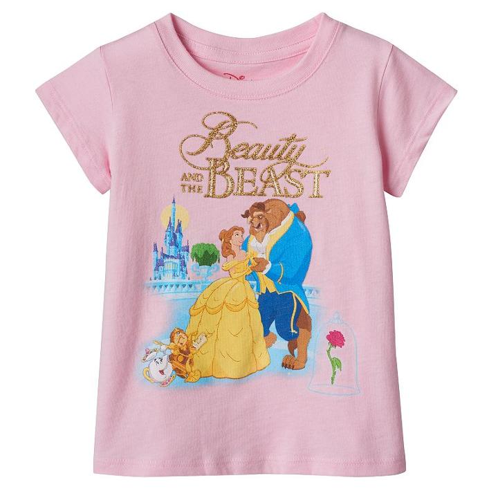 Disney's Beauty & The Beast Belle, Beast & Cogsworth Girls 4-6x Tee, Girl's, Size: 5, Dark Pink