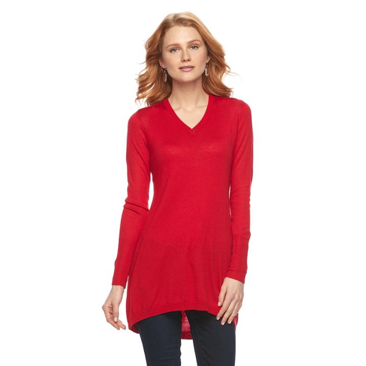 Women's Apt. 9&reg; V-neck Tunic Sweater, Size: Xl, Red