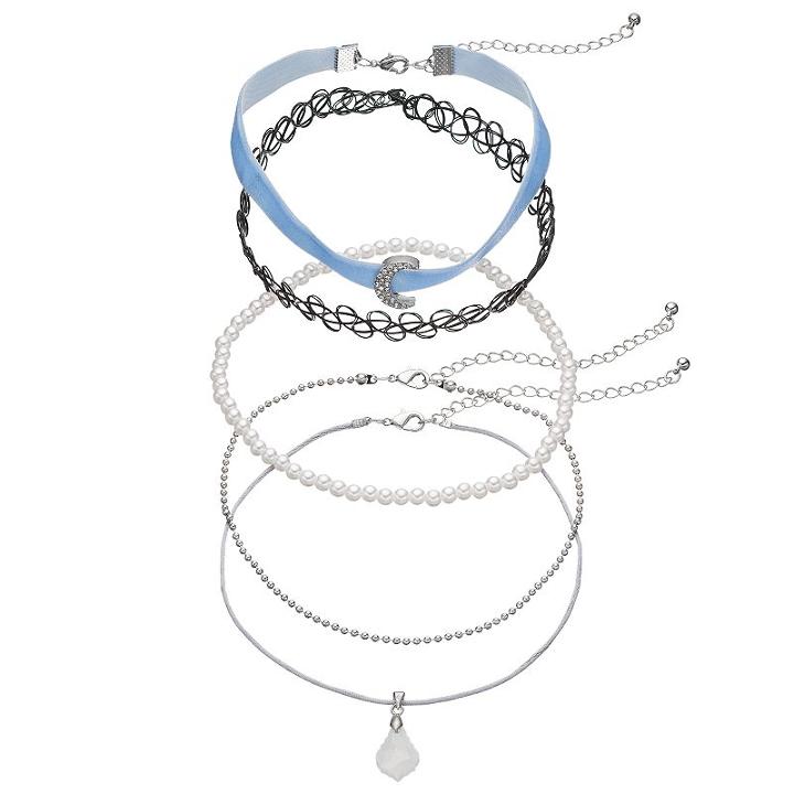 Mudd&reg; Moon, Briolette & Tattoo Choker Necklace Set, Women's, Light Blue
