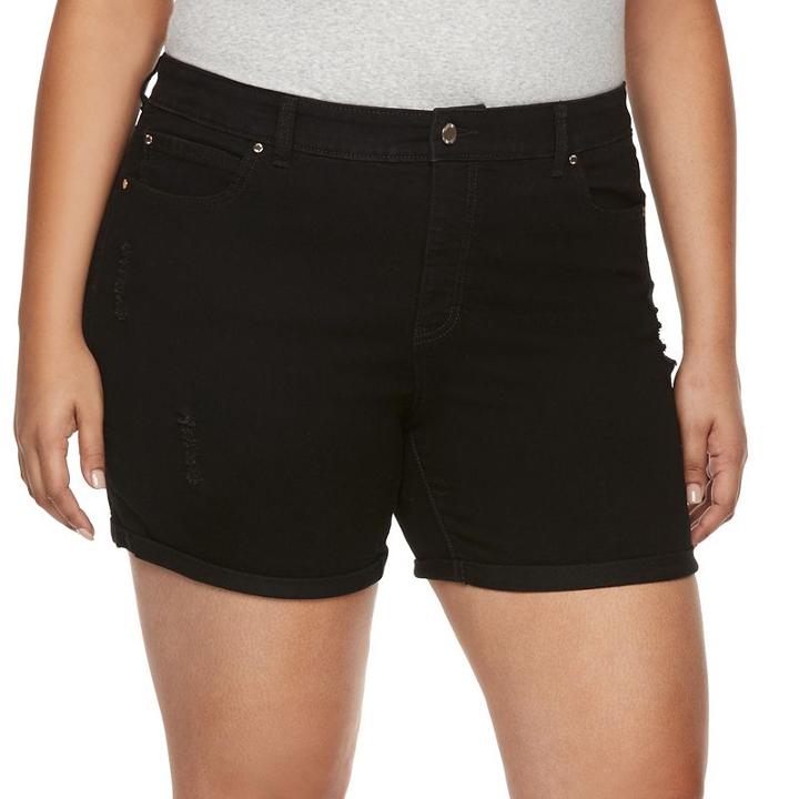 Plus Size Jennifer Lopez Boyfriend Jean Shorts, Women's, Size: 22 W, Black