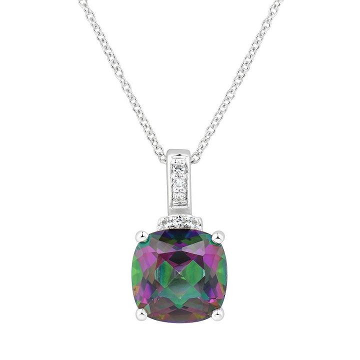 Sterling Silver Mystic Fire Topaz & Lab-created White Sapphire Pendant, Women's, Size: 18, Green