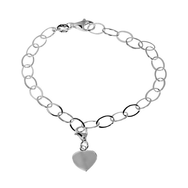 Sterling Silver Oval-link Heart Bracelet, Women's, Size: 7.5