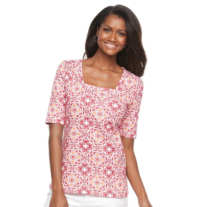 Women's Croft & Barrow&reg; Squareneck Tee, Size: Xl, Brt Red