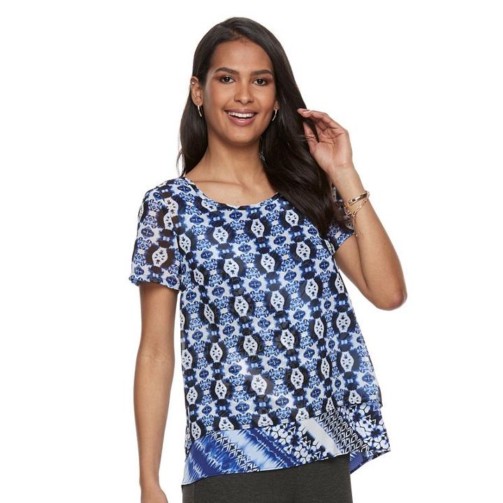 Women's Dana Buchman Chiffon Popover Top, Size: Medium, Med Blue