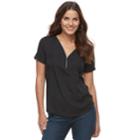 Petite Apt. 9&reg; Zipper Accent Tee, Women's, Size: M Petite, Black