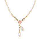 1928 Gold-tone Simulated Pearl And Rose Necklace, Women's, White