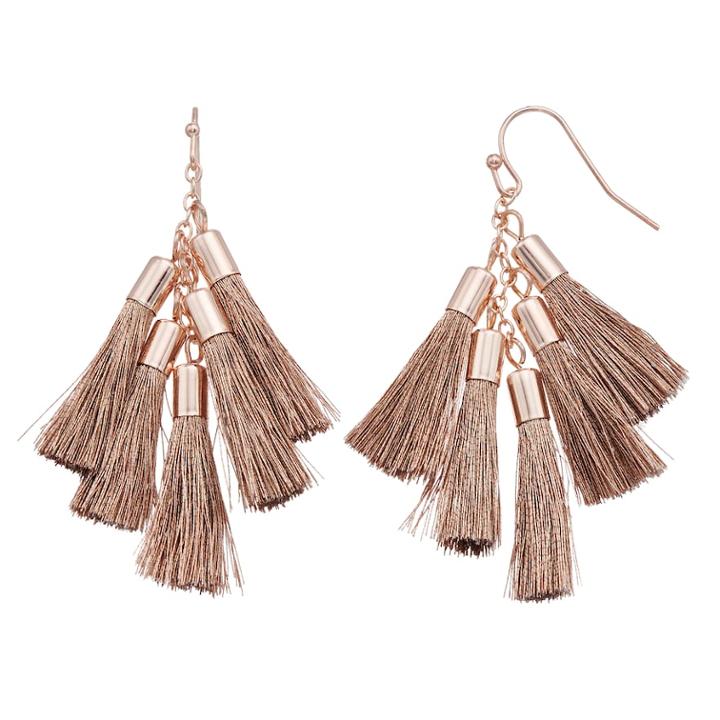 Lc Lauren Conrad Cluster Tassel Nickel Free Drop Earrings, Women's, Light Red
