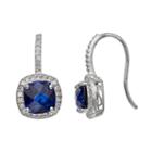 Sterling Silver Lab-created Blue And White Sapphire Halo Drop Earrings, Women's