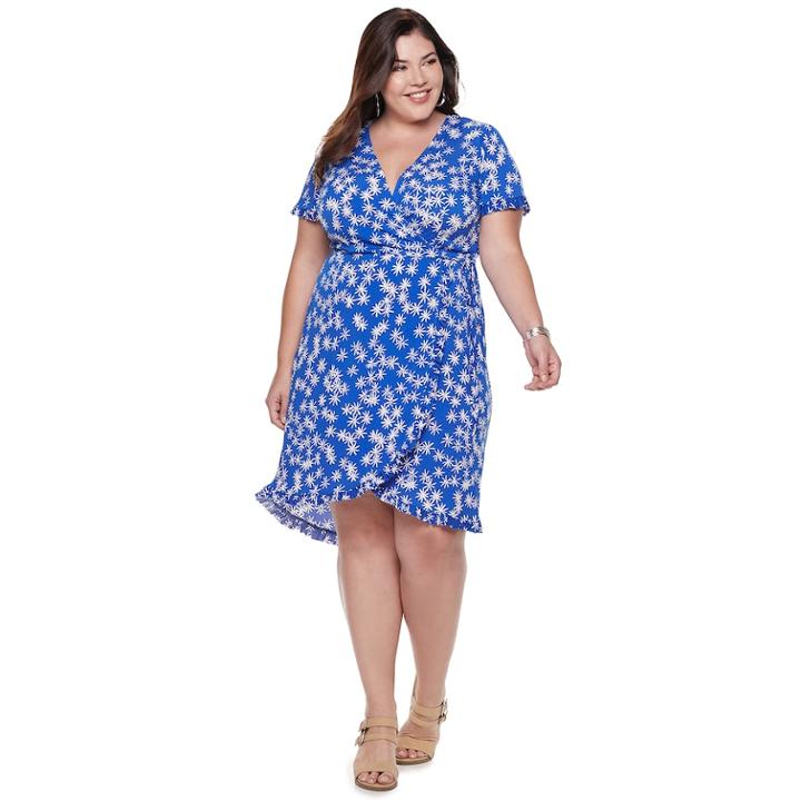 Plus Size Suite 7 Floral Wrap Dress, Women's, Size: 2xl, Brt Blue
