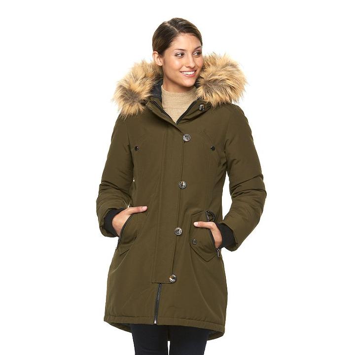 Women's Triple Star Anorak Parka With Faux Fur Collar, Size: Small, Lt Green