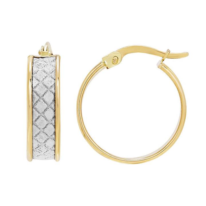 Everlasting Gold 14k Gold Glitter Geometric Hoop Earrings, Women's