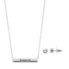 Inspire Bar Necklace & Simulated Crystal Stud Earring Set, Women's, Silver