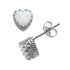 Sterling Silver Lab-created Opal Heart Crown Stud Earrings, Women's, White