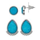 Caviar Nickel Free Round & Teardrop Stud Earring Set, Women's, Turq/aqua